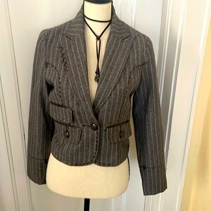 Azwell WoolBlend Pinstripe and Herringbone Blazer w/leather trim‎ pockets Size M